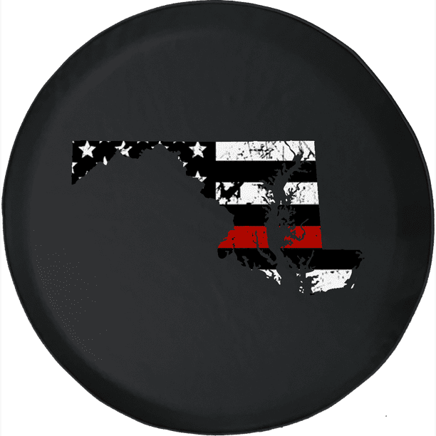 Maryland Thin Red Line Distressed American Flag Spare Tire Cover Jeep