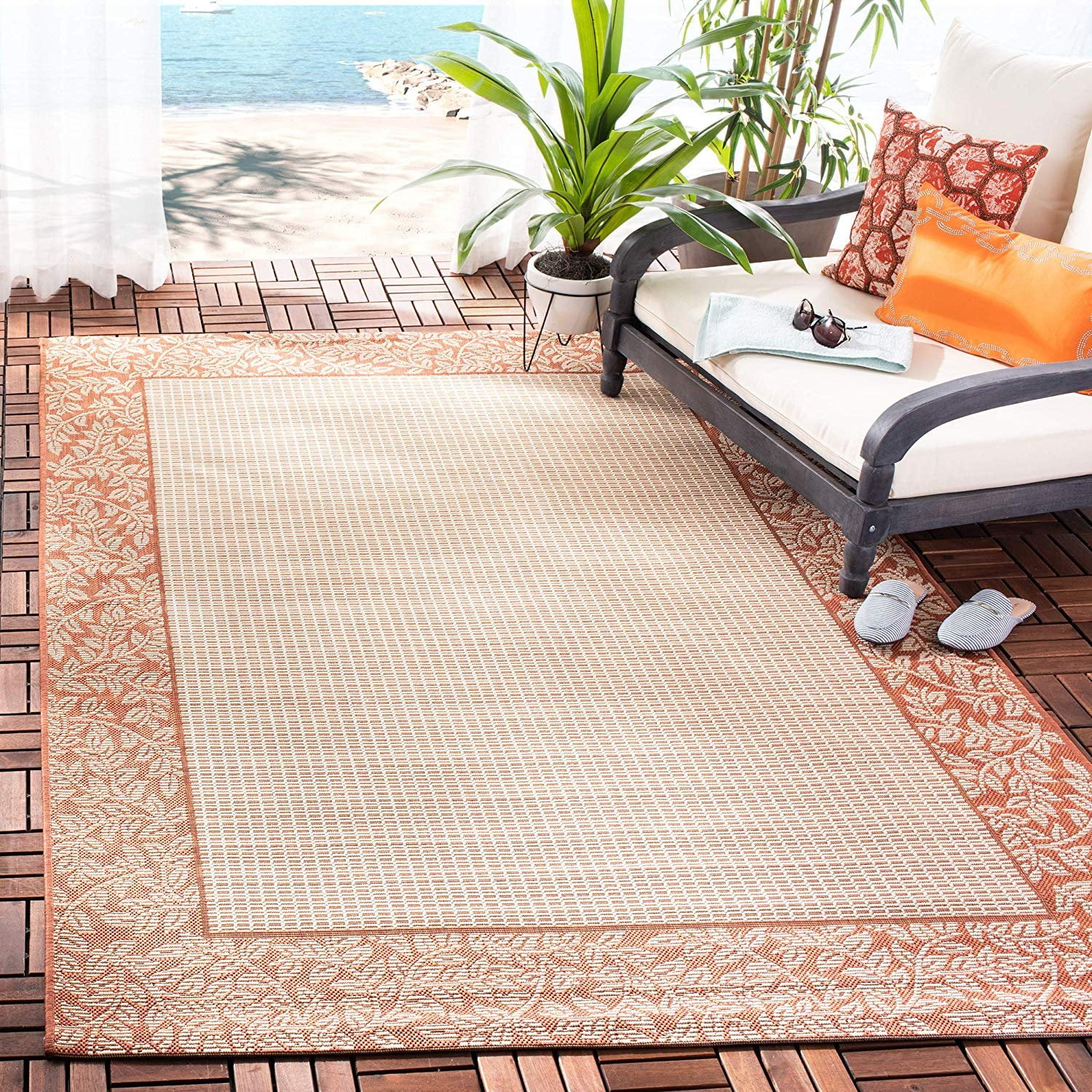 Safavieh Courtyard Collection CY07273201 Natural and Terra Indoor/ Outdoor Area Rug (4' x 5'7