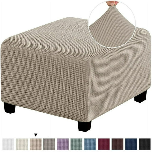 Chok 3 Sizes Square Jacquard Durable Customized Stretch Footrest Ottoman Cover Folding Storage Stool Furniture Protector Slipcover (Dark Grey L)