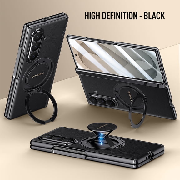 Decase for Samsung Galaxy Z Fold 8 Case, Shockproof Protective Cover with Built-in Screen Protector, Magnetic 360° Ring Kickstand, Hinge Protection, Black