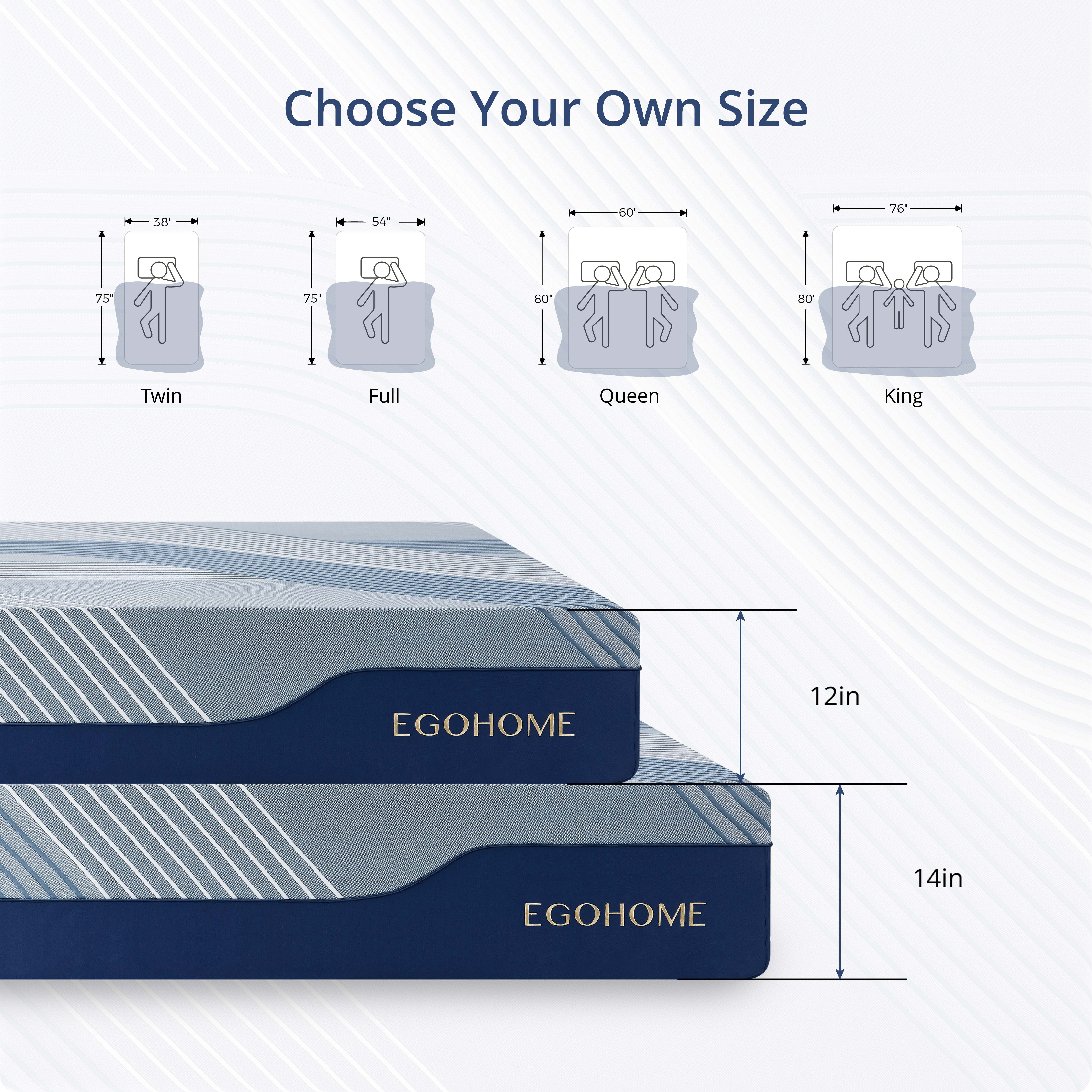 EGOHOME Ego Elysian 14 inch Hybrid Mattress, Full Size Memory Foam Mattress, Pocket Spring