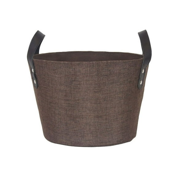 Brown Fabric With Faux Leather Handles Basket