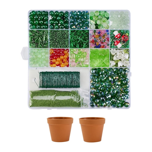 5422 Pcs Beaded Plant Kit Forever Plant Kit Green Glass Beads for Plant Making,Green Beads for Beaded Plants with Video Tutorials,Forever Plant Beads Leaf Bead for Jewelry Making DIY Craft