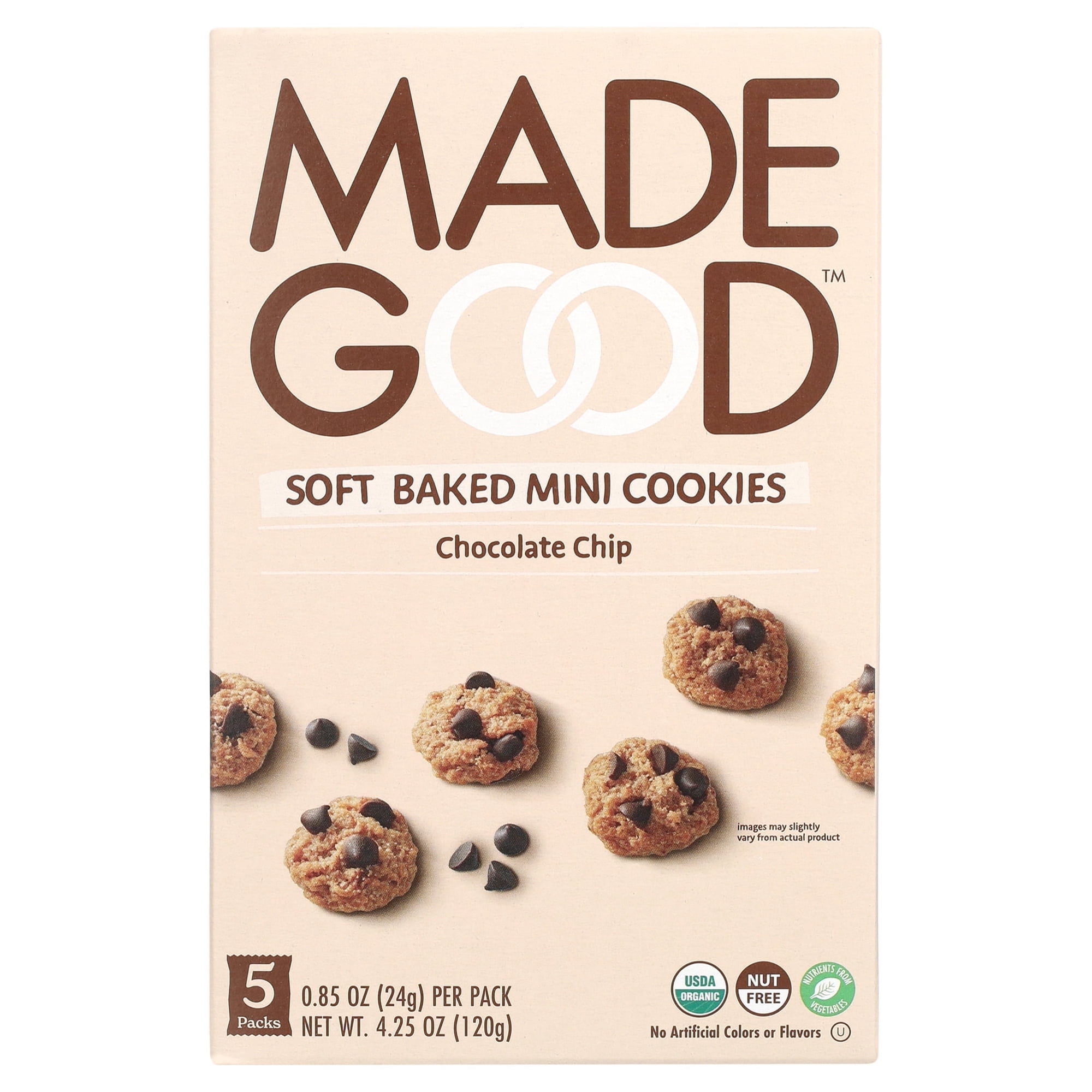 MadeGood Organic Soft Baked Chocolate Chip Cookies, 5 Count, 4.25 oz