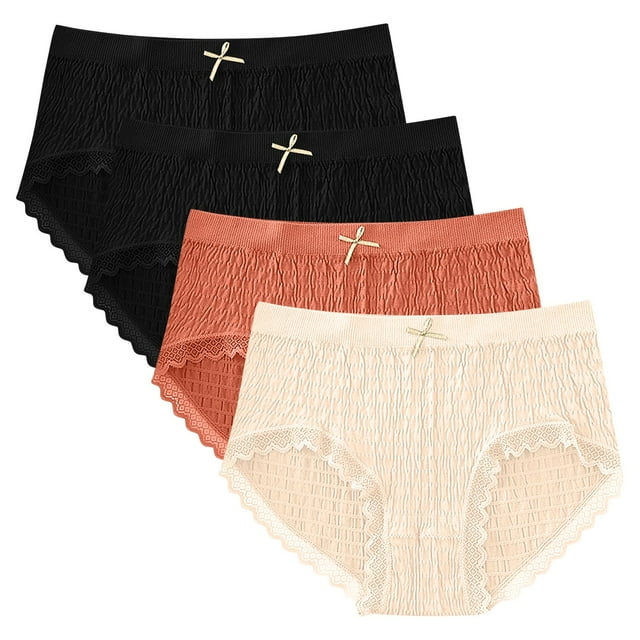 GigrtiJin Womens Mid Rise Ribbed Underwear Multipack Seamless Lace Panties With Bow Ribbon Breathable Underpants 4 Pack