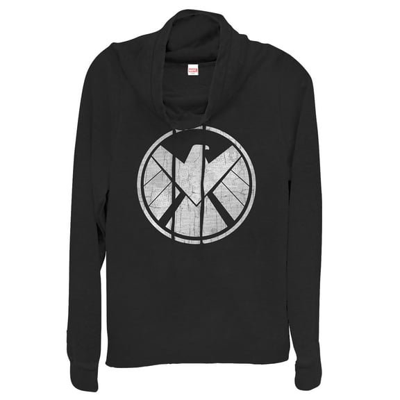 Junior's Marvel S.H.I.E.L.D Logo  Cowl Neck Sweatshirt Black X Small