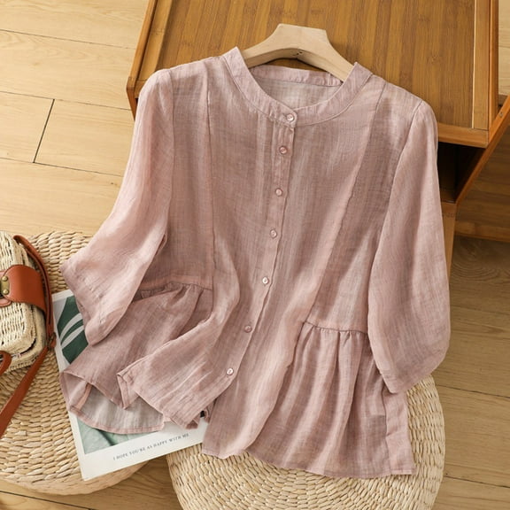 Plus Size Tops for Women Round Neck Long Sleeve Printed Loose Shirt Pink M