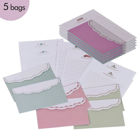 Cute Lovely Lined Writing Stationery Paper Letter 17.8 * 13.5cm with Colorful Non-Adhesive Envelopes 14.5 * 9.5cm for Birthday Valentine Assorted Colors 30 PCS (5