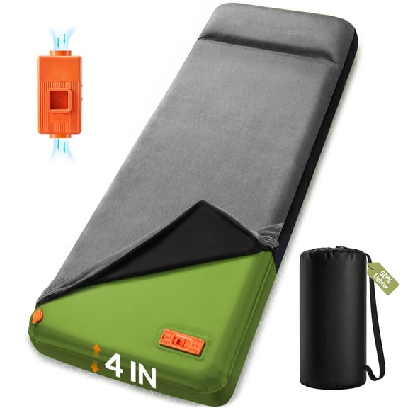 Self Inflating Sleeping Pad for Camping, 4" Thick Foam Camping Pad, 9.5 R-Value Camping Mattress with Removable Cover, Portable All Season Sleeping Pad for Tent Travel Car Truck