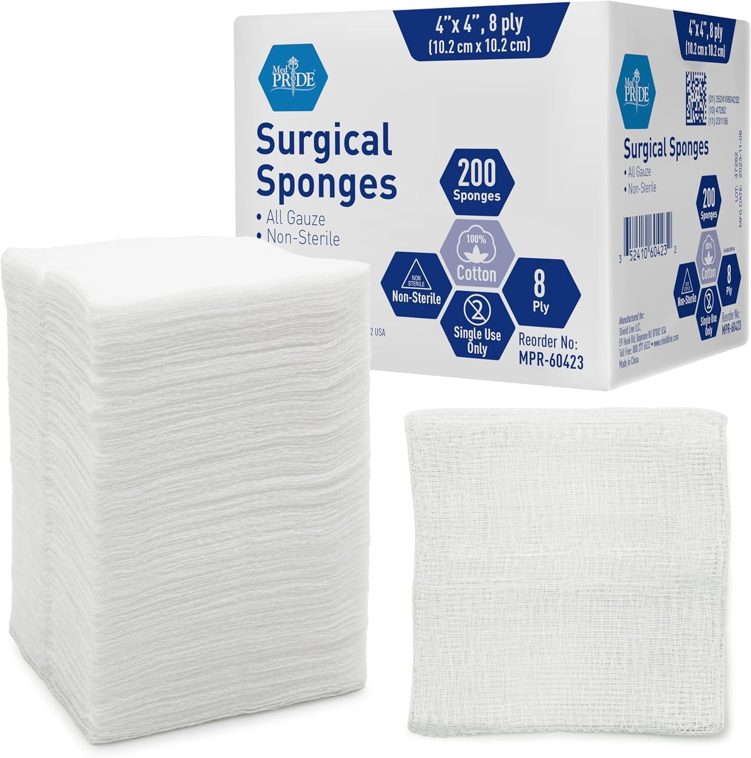 MED PRIDE Gauze Pads 4x4 Inch, 8-Ply Non Sterile - 200-Count Non