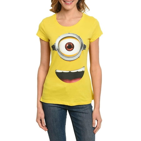 Despicable Me Minions Face Fitted T-Shirt Halloween Costume Tee Yellow (Women's)
