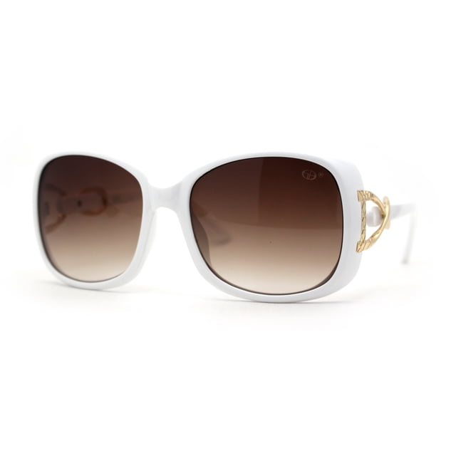 Womens Jewel Buckle Ribbon Hinge Butterfly Designer Sunglasses White Brown
