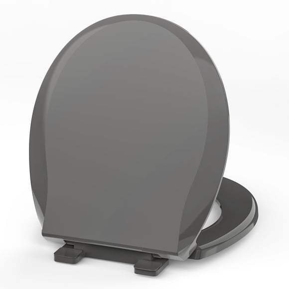 Aünsffer Grey Toilet Seat Soft Closing Quiet Toilet Seat - 16.5 Inch Standard Round Size, Compatible, Safe PP Material Easy Clean, Dark Grey