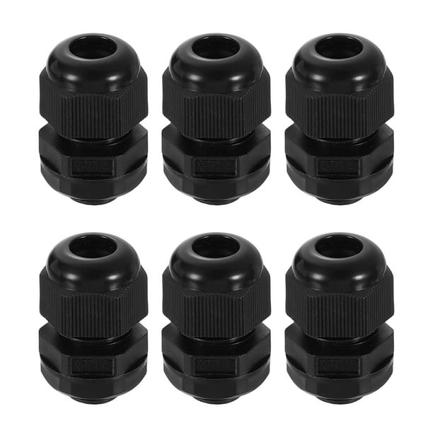 Paquete de 6 pasacables de nylon NPT 1/4", grommet de cable ajustable a prueba de agua, negro