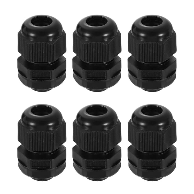 Paquete de 6 pasacables de nylon NPT 1/4", grommet de cable ajustable a prueba de agua, negro