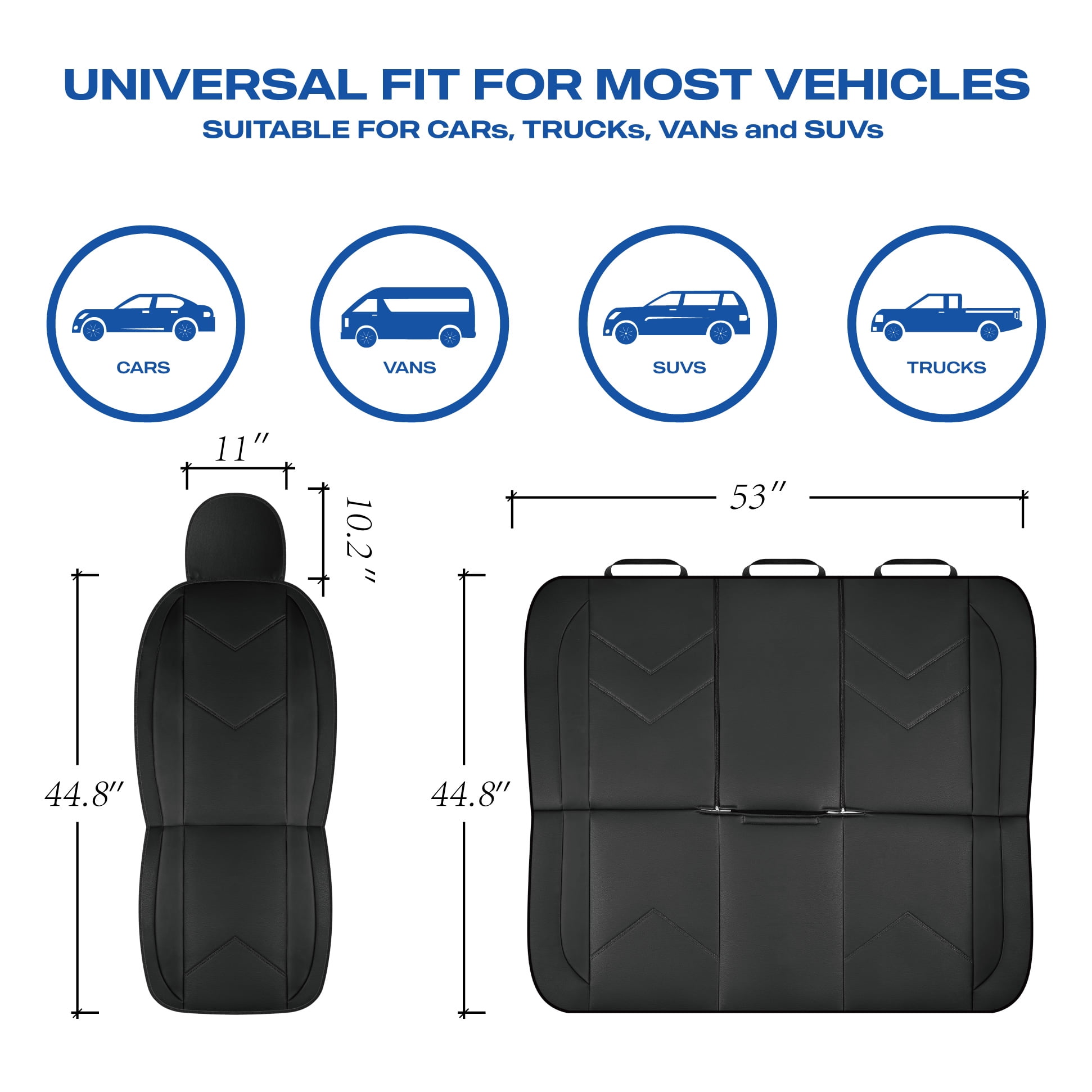 Skechers Sport Leather Car Seat Cover – Front Seat Premium Comfort, Breathable Design, Universal Fit for Cars, SUVs, and Trucks - Black