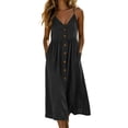 thumbnail image 2 of Kukoosong Women's Spaghetti Strap V Neck Midi Dress, Button Front Loose Sleeveless A-Line Dress, Casual Sundress with Side Pockets for Summer Daily, 2 of 6