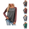 thumbnail image 1 of Women's Long Sleeve Shirts 2026 Spring Fashion Crewneck Raglan Sleeve Relaxed Fit Color Block Casual T Shirts, 1 of 5