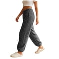 thumbnail image 2 of Women Cable Fleece Jogger Sleep Pants Elastic Drawstring Waist Soft Warm Loose Breathable Solid Loungewear Bottoms Timeless Basic Pajama Pants for All Age Ladies, 2 of 6