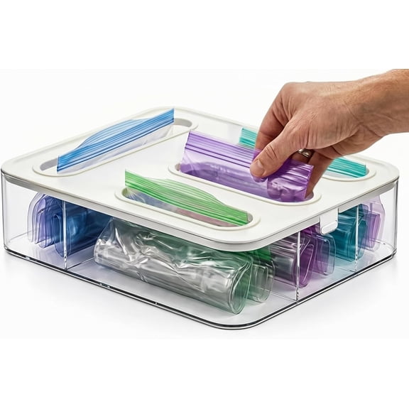 Food Storage Bag Organizer - 4 in 1 Plastic Baggie Organizer for Drawer | Compatible with Sandwich, Snack, Gallon, Quart & Slider | Plastic Bag Organizers Kitchen Storage| Wall & Drawer Mount