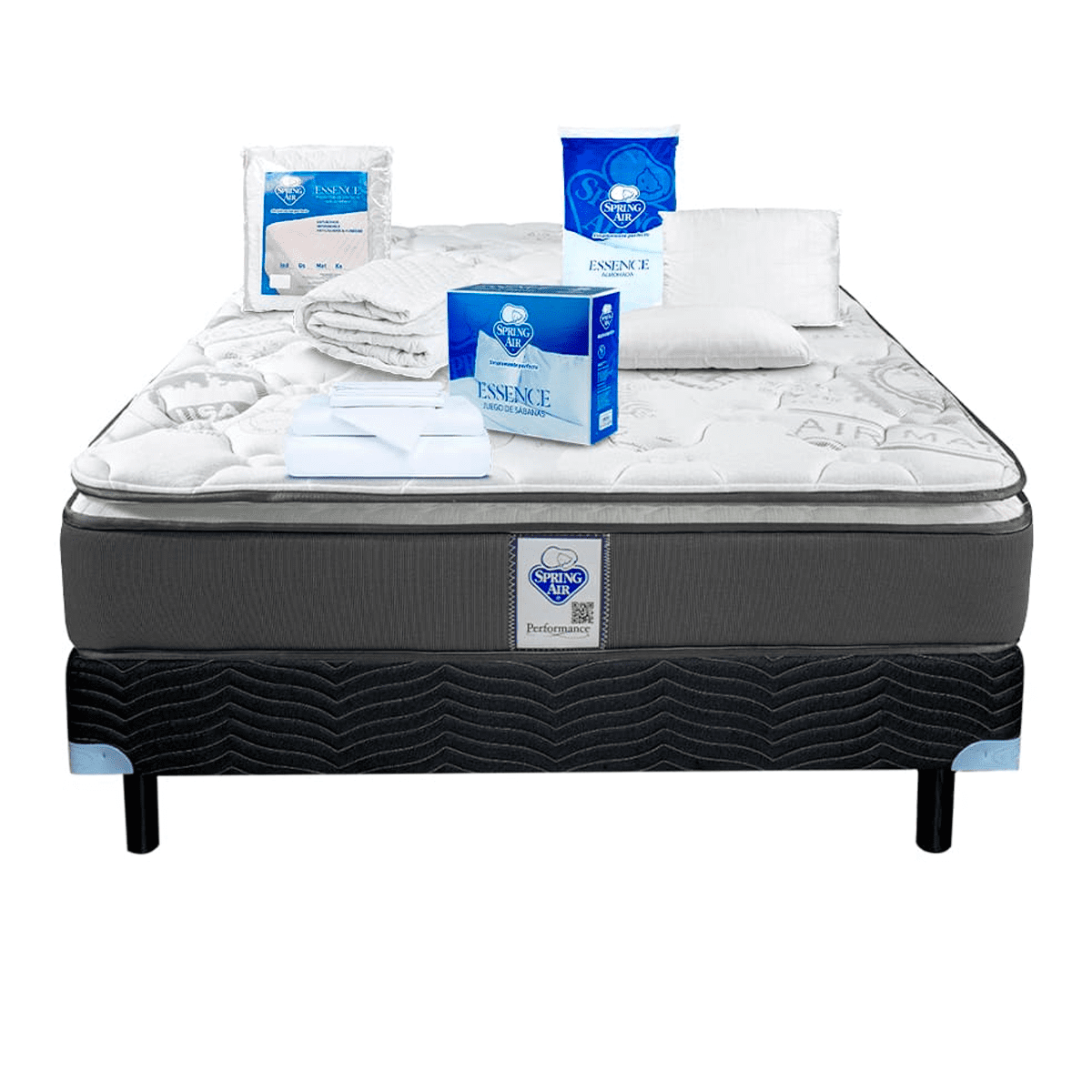 Colchón Coney Queen Size + Almohada Peach + Box P + Protector Ess + Sábana Ess