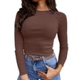 thumbnail image 2 of Dyfzdhu Long Sleeve T Shirts for Women Basic Tshirt Casual Crew Neck Slim Rib Solid Top Coffee, 2 of 4