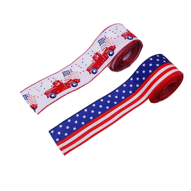 Morex Ribbon 1366P3-914 Tulle Ribbon 6 X 75 YD Patriotic Ribbon for Gift  Wrapping, Red/White/Blue (3-Pack), 4th of July Decorations, American Flags