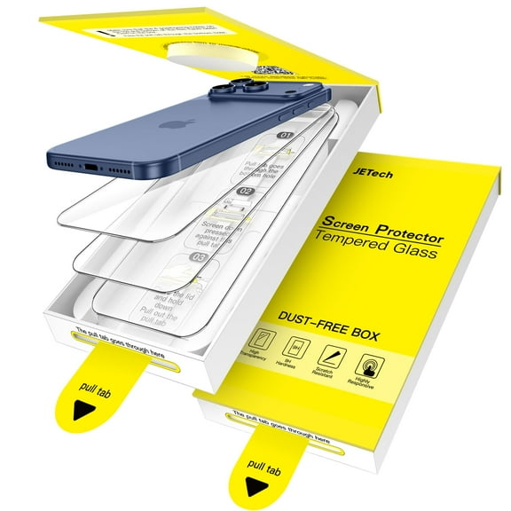 JETech Screen Protector for iPhone 17 Pro 6.3-Inch, One-Step Easy Installation with Auto-Alignment Bubble Free Box, 9H Tempered Glass Film, HD-Clear, 3-Pack