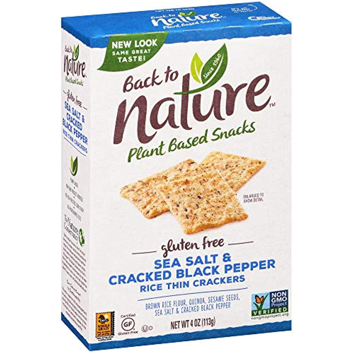 Back To Nature Gluten Free Crackers, Non-Gmo Sea Salt & Cracked Black Pepper Rice Thins, 4 Ounce