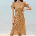 thumbnail image 2 of fatyb Boho Floral Dresses for Women V Neck Short Sleeve Vacation Dresses Womens Summer Midi Dresses, 2 of 4