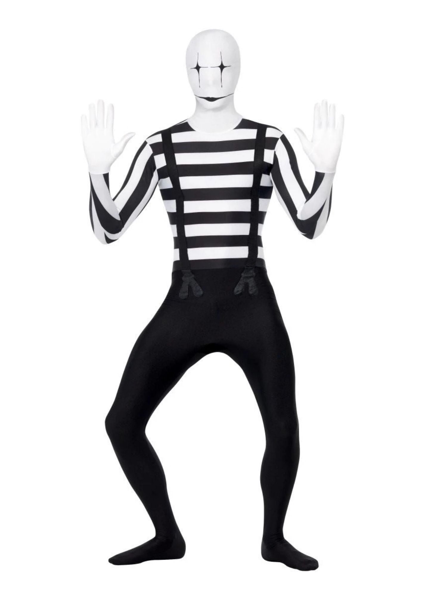 49" Black and White Mime Second Skin Men Adult Halloween Costume - Med...