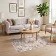 thumbnail image 3 of ODIKA 4'x6' Ultra-Soft Area Rug, Distressed Vintage Trellis Boho Clusters Vine Border Scroll Pink Flowing Dynamic None Washable, Bare feet friendly, Silk-Touch for Bedroom Home office, 3 of 7