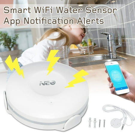Smart Water Sensor Smart Wi-Fi Water Sensor for Flood & Leak Detection Alarm App Notification Alerts (Free (Best Wifi Water Sensor)