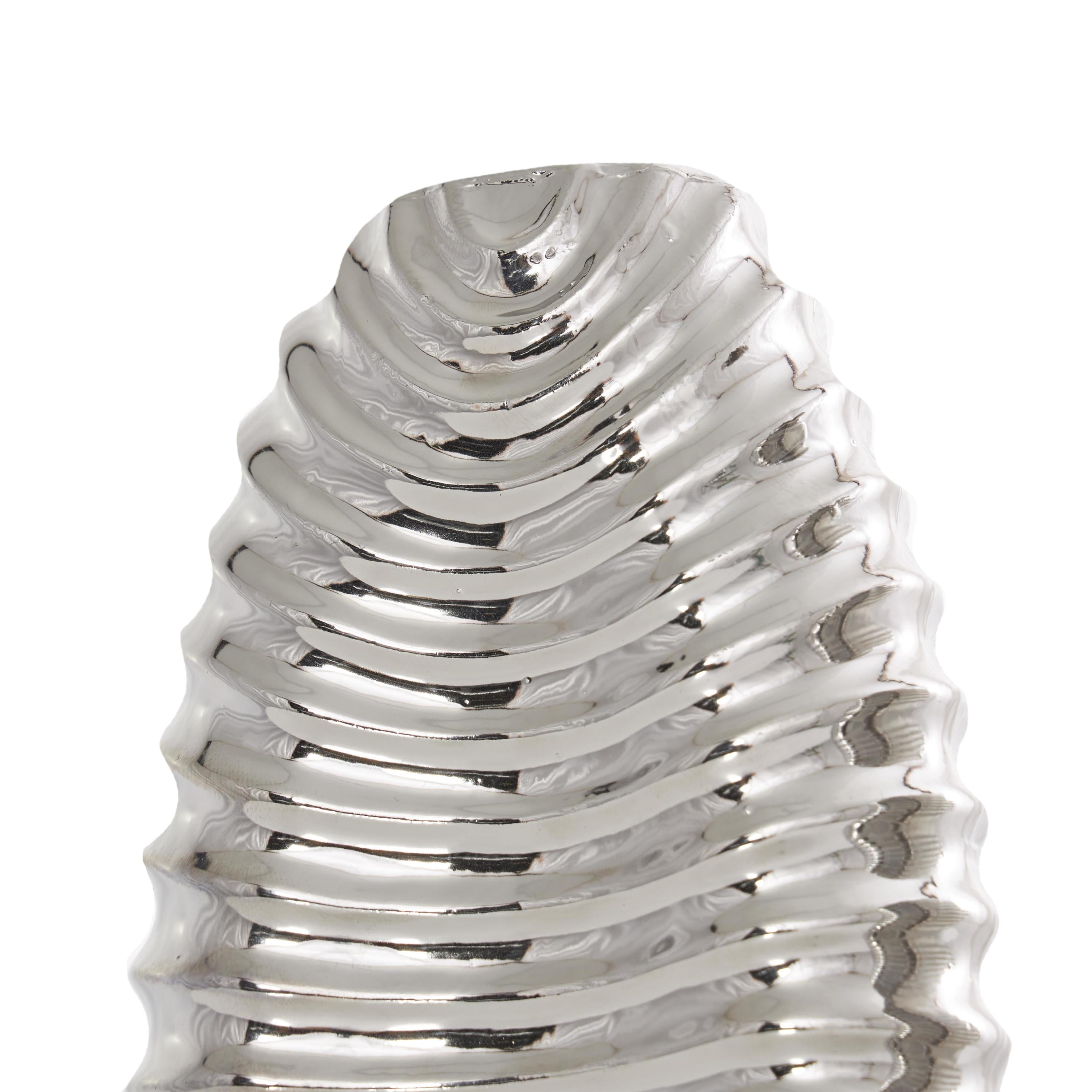 DecMode 4"W, 11"H Dimensional Ribbed Silver Ceramic Vase with Varying Shapes, Set of 3