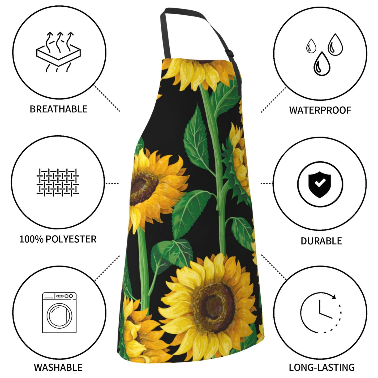 Kdxio Sunflower Apron with Pockets Adjustable Kitchen Aprons for Men Women Waterproof Aprons for Cooking,Drawing,Crafting, Baking Household Cleaning