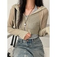 thumbnail image 2 of Arvbitana Women's Knit Cardigan Solid Color Long Sleeve Pullover Zipper Hollow Cropped Hooded Tops Fashion Knitwear Coat Streetwear, 2 of 9