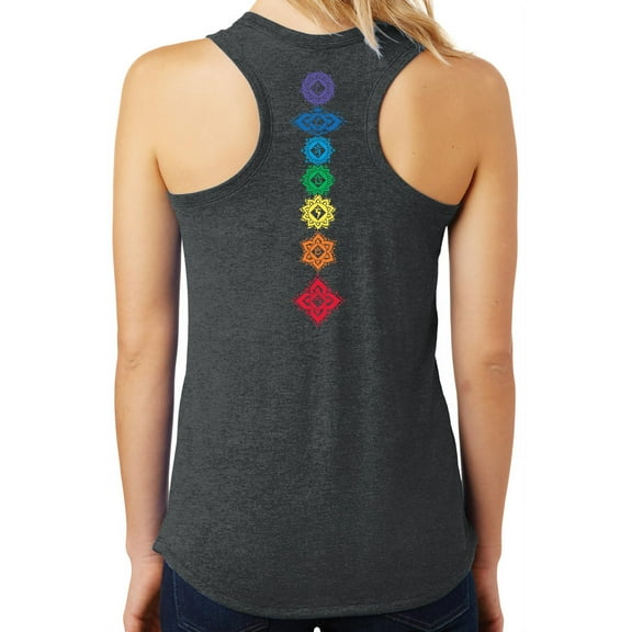 Women's Floral Chakras Racerback Yoga Tank Top - Medium Black