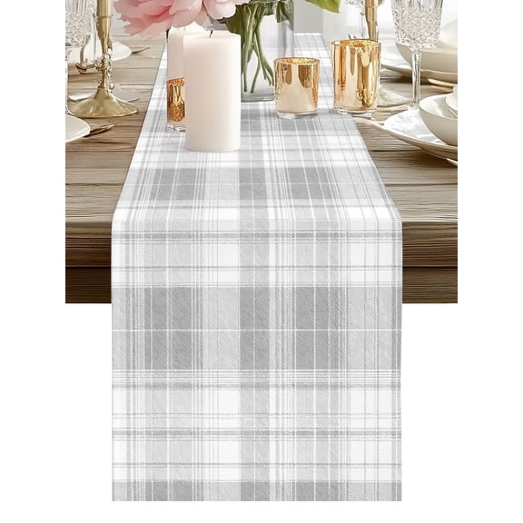 Table Runner Grey Checked Plaid Table Runners Modern Twist Lines Cotton Linen Dresser Scarf Kitchen Dining Table Decor for Holiday Party Home Decor 13x36 Inch