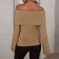 thumbnail image 4 of Women Long Sleeve Ribbed Knit Off Shoulder Sweater Fall Tops, 4 of 9