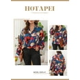 thumbnail image 3 of HOTAPEI Womens Shirts Casual Boho Abstract Print Lantern Long Sleeve Shirts Satin V Neck Blouses Tops, 3 of 6