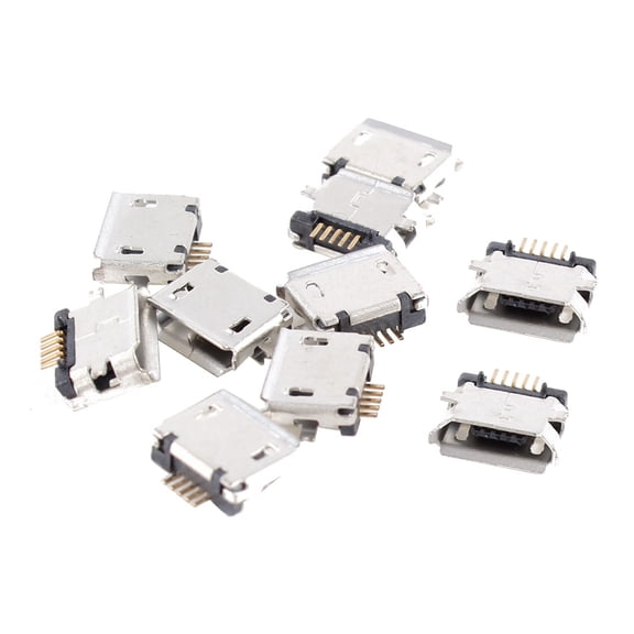 Unique Bargains 10pcs Micro USB B Female Port 180 Degree 5P Surface Mount Device SMT Socket Jack Solder Connector