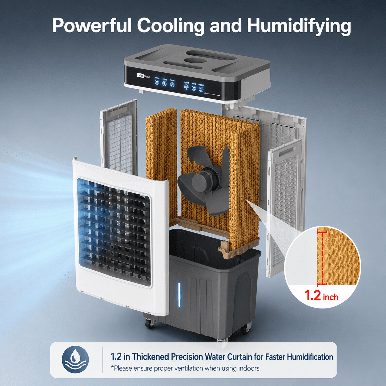 2600 Air Volume CFM Portable Evaporative/Swamp Cooler for 500 sq. ft. Cooling Area