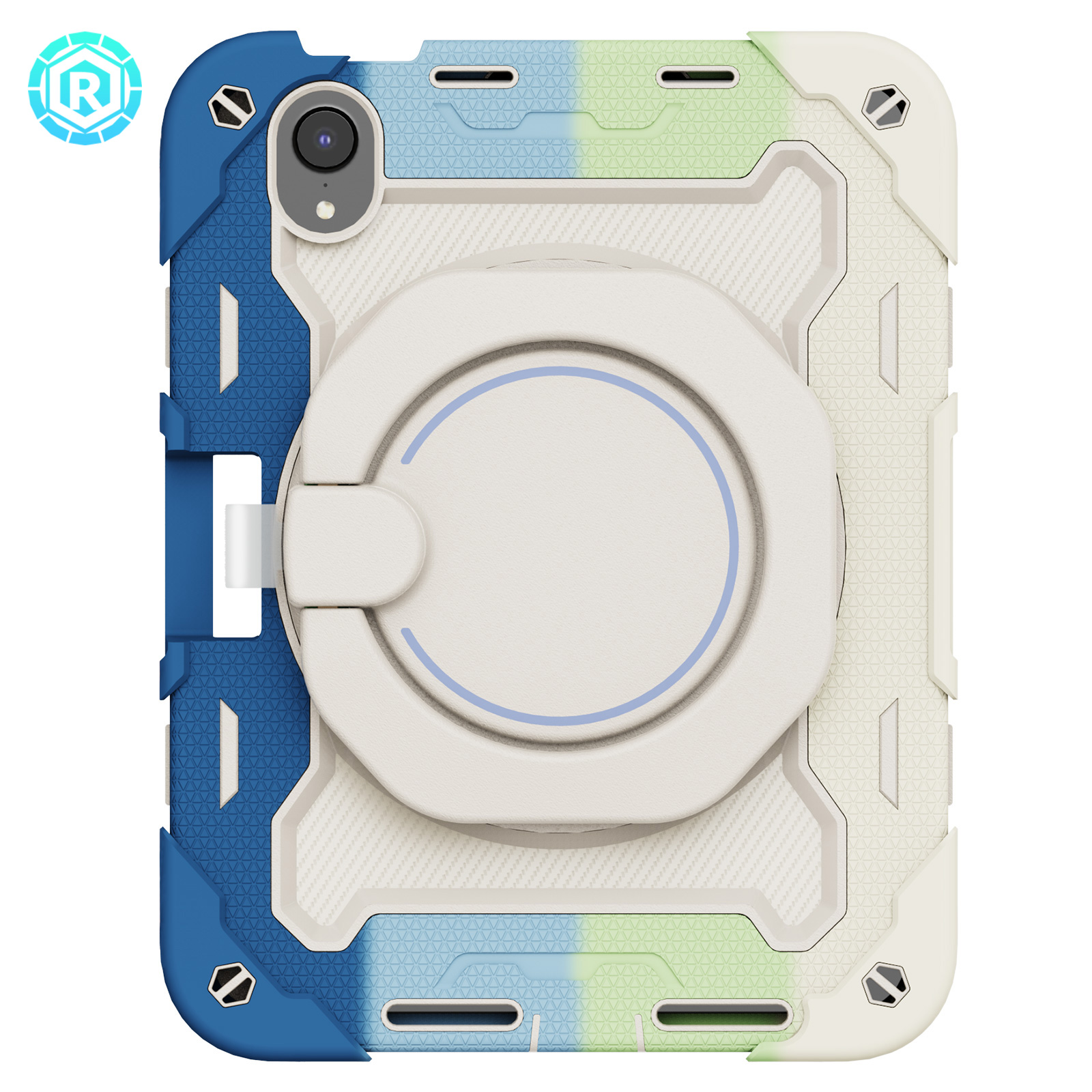 3-in-1 Case for Apple iPad Mini 2021 (8.3 Inch, 6th Generation) Tablet - Shockproof Drop Proof Rugged Cover, Built-in Pencil Holder /Kickstand /Handle, Protective Hard Shell (Rainbow Blue)