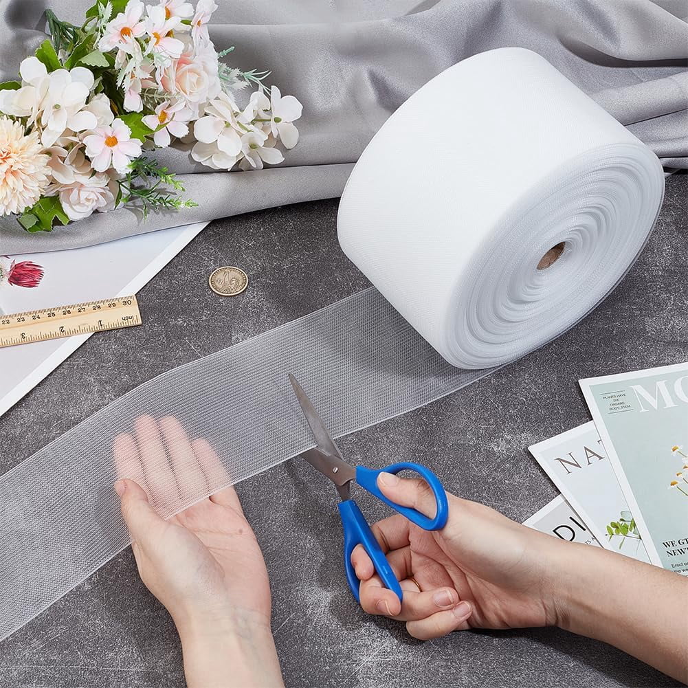 1roll 54.6 Yards Translucent Drapery Buckram 3.2 Inch White Heading Tape Sew-in Fabrics Drapes for Home Sewing Window Curtains Garment Accessories