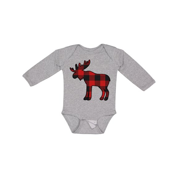 Inktastic Moose Silhouette Plaid Boys or Girls Long Sleeve Baby Bodysuit
