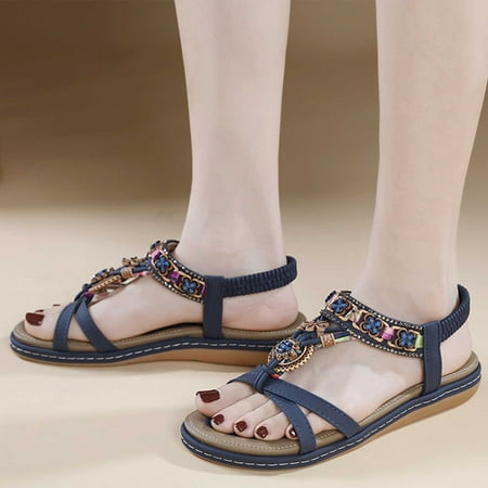 

YYYTop Gladiators Sandals for Women Strappy Sandals for Women Women s Summer New Floral Comfort Elastic Casual Seaside Beach Flat Sandals House Slippers for Woman Summer Savings