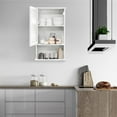 thumbnail image 4 of Bathroom Wall Cabinet, Large Capacity Storage Cabinet with Single Louver Door, Height Adjustable Shelf, Wood Hanging Medicine Cabinet for Kitchen, Living Room and Bathroom (White), 4 of 5