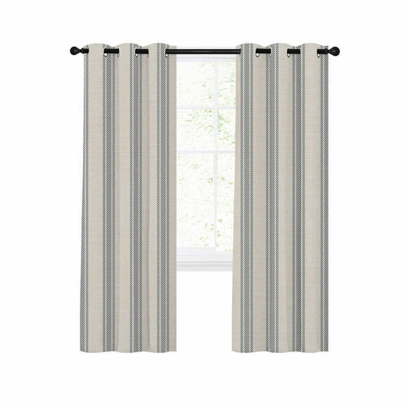 Blue Stripes Blackout Curtains 45 Inches Long for Bedroom, Modern Minimalist Striped Farmhouse Beige Thermal Insulated Room Darkening Black Out Window Curtain Panels Grommet Drapes for Living Room