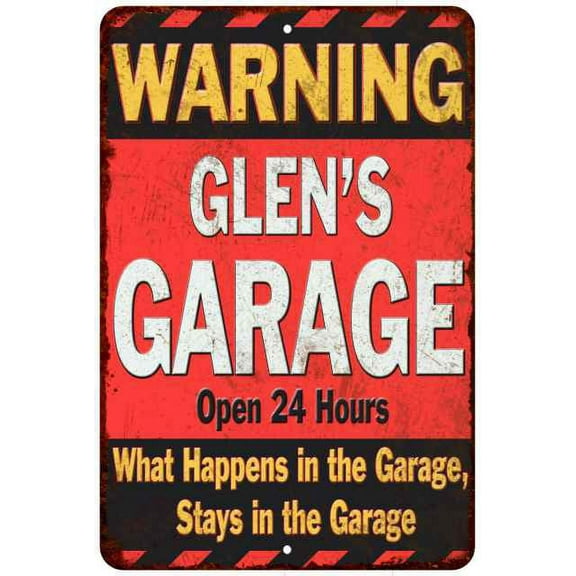 GLEN'S Garage Warning Man Cave Wall Decor 8 x 12 High Gloss Metal 208120030191