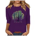 thumbnail image 2 of Cavosen Mardi Gras Tops for Women 3/4 Sleeve Festival Carnival Round Neck Blouse Tree Graphic Print Shirts Holiday Stylish Tops Casual Athletic T-Shirts Party Shrove Tuesday Purple L, 2 of 5